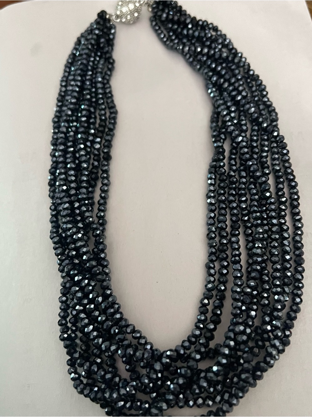 Multi-Strand Faceted Bead Necklace in aurora crystals, 10 strands